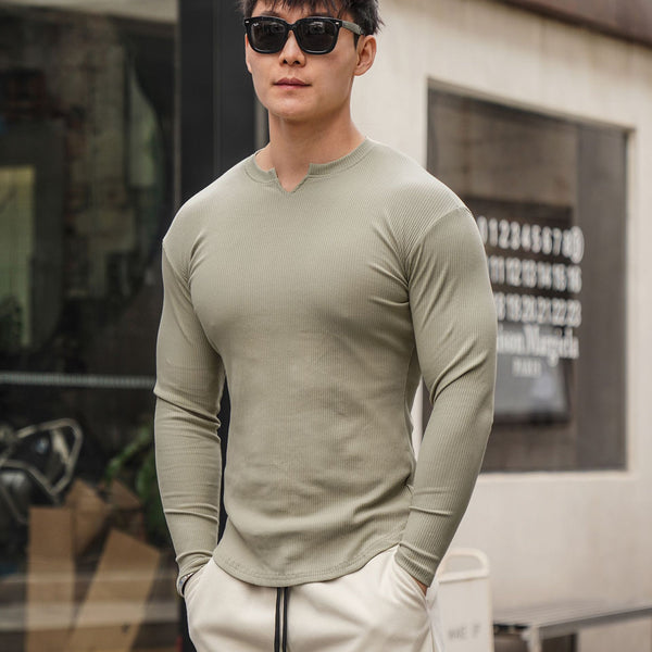 Autumn Men's Long-sleeved V-neck T-shirt