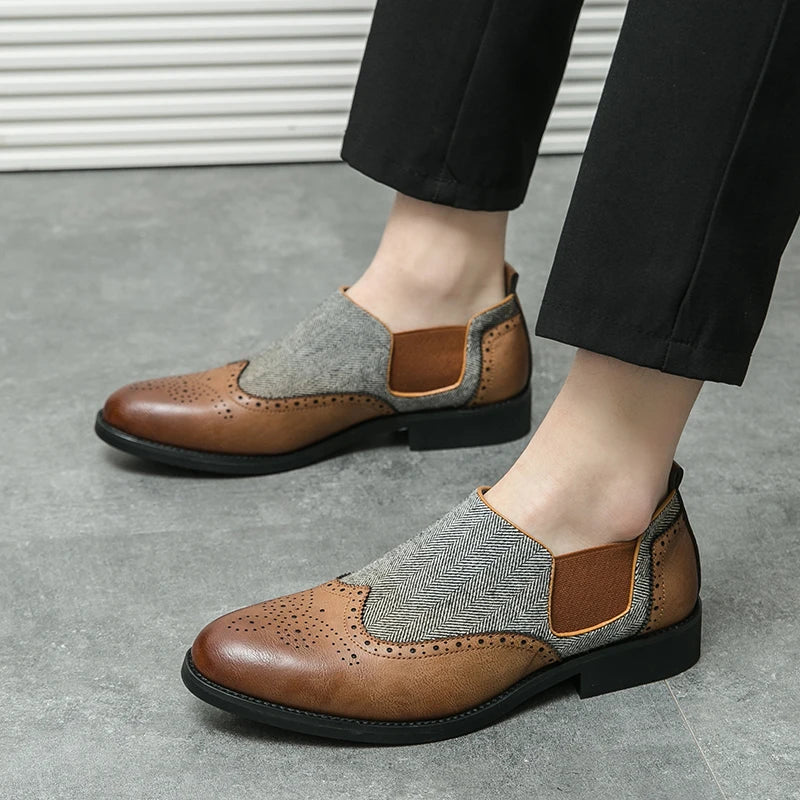 New Men's Classic Career Leather Shoes Fashion Business Casual Driving Shoes Man Brock Handmade Vintage Chelsea Slip-on Loafers