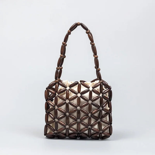 Enspt Handwoven Wooden Bead Bag Women's Summer Trendy Niche Design Commuter Shoulder Bag Cross-border Style