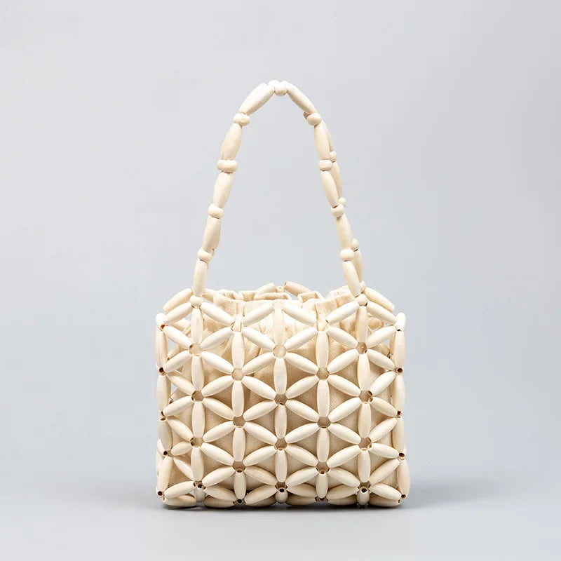 Enspt Handwoven Wooden Bead Bag Women's Summer Trendy Niche Design Commuter Shoulder Bag Cross-border Style