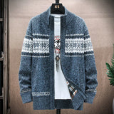 Men Knitted Cardigan 2024 Autumn Winter Stand Collar Zipper Jacquard SweaterCoat Jacket Warm Thickened Cardigan Male Clothing