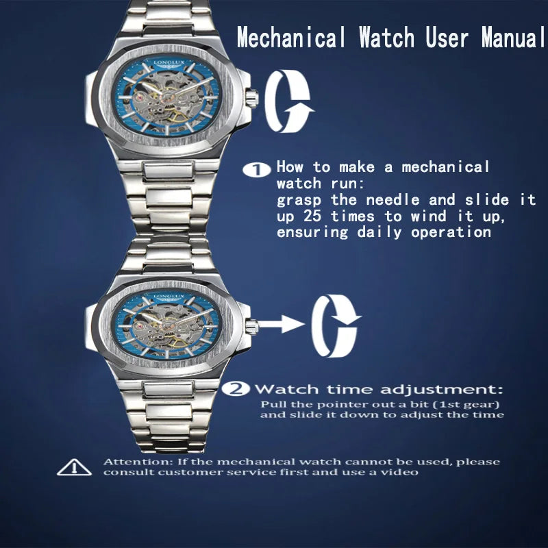 LONGLUX automatic watch luxury wholesale mechanical wristwatches stainless steel skeleton waterproof  mens watch men gift