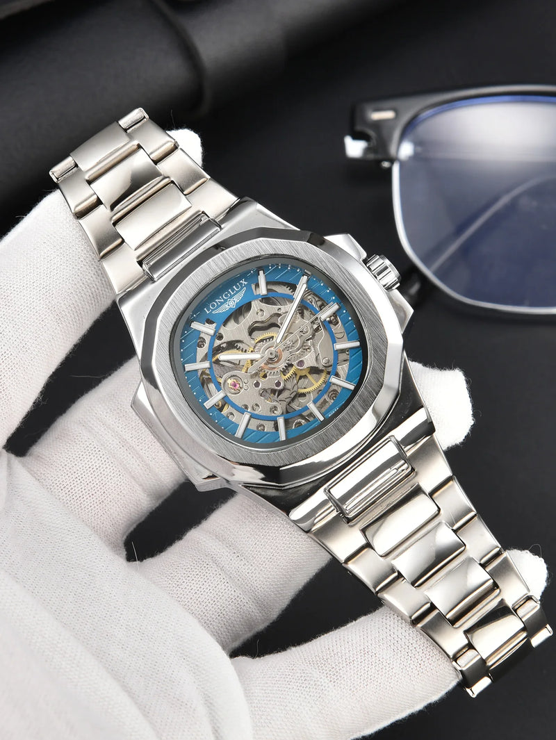 LONGLUX automatic watch luxury wholesale mechanical wristwatches stainless steel skeleton waterproof  mens watch men gift