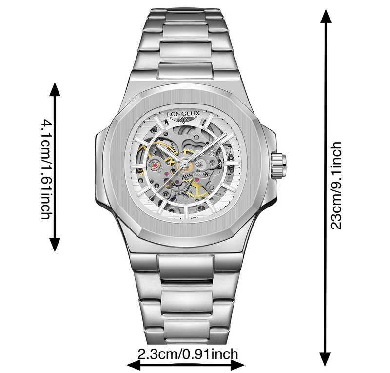 LONGLUX automatic watch luxury wholesale mechanical wristwatches stainless steel skeleton waterproof  mens watch men gift